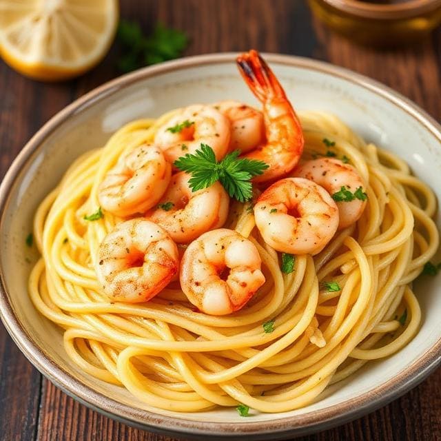 Spaghetti Garlic Prawn Six Ounces Coffee